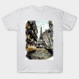 Paris City Streets Travel Poster Series watercolor ink edition 04 T-Shirt